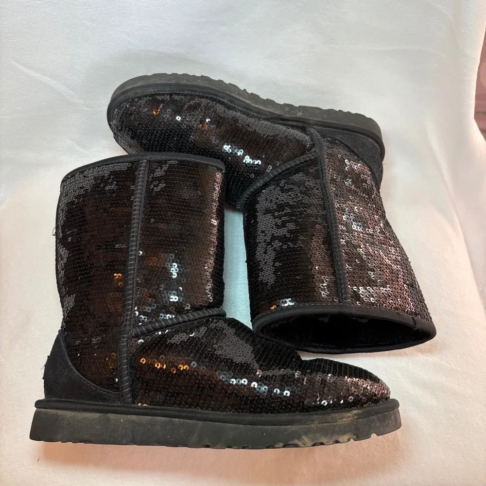 UGG Australia Classic Short Sparkle Black Sequin Boots